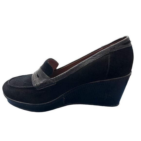 NWOT Donald J. Pliner Stacked Wedge Penny Loafer w/ Snakeskin Print Trim Sz 10 - Picture 5 of 7